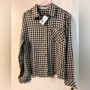 WeWoreWhat Black and Cream Checkered Button-Up Shirt size xxs/xs